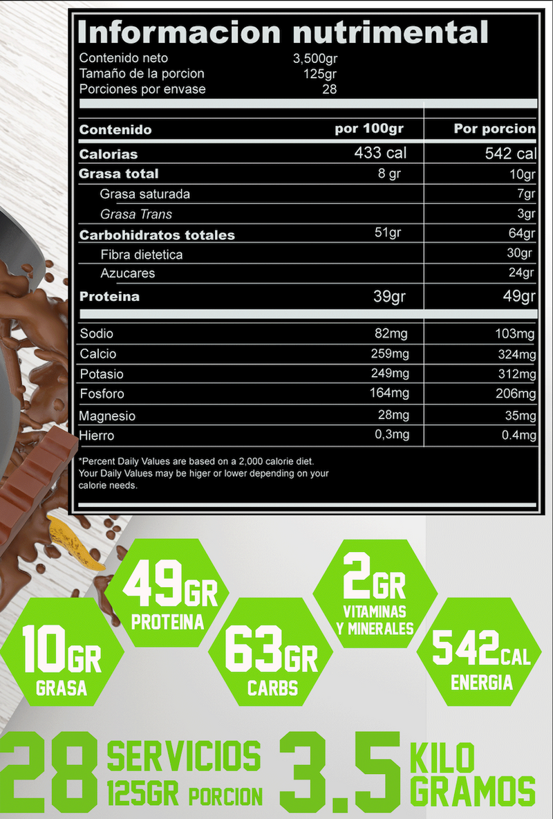 Massiv 3.5 kg - Sabor CHOCOBANANA: proteina + Carbohidratos