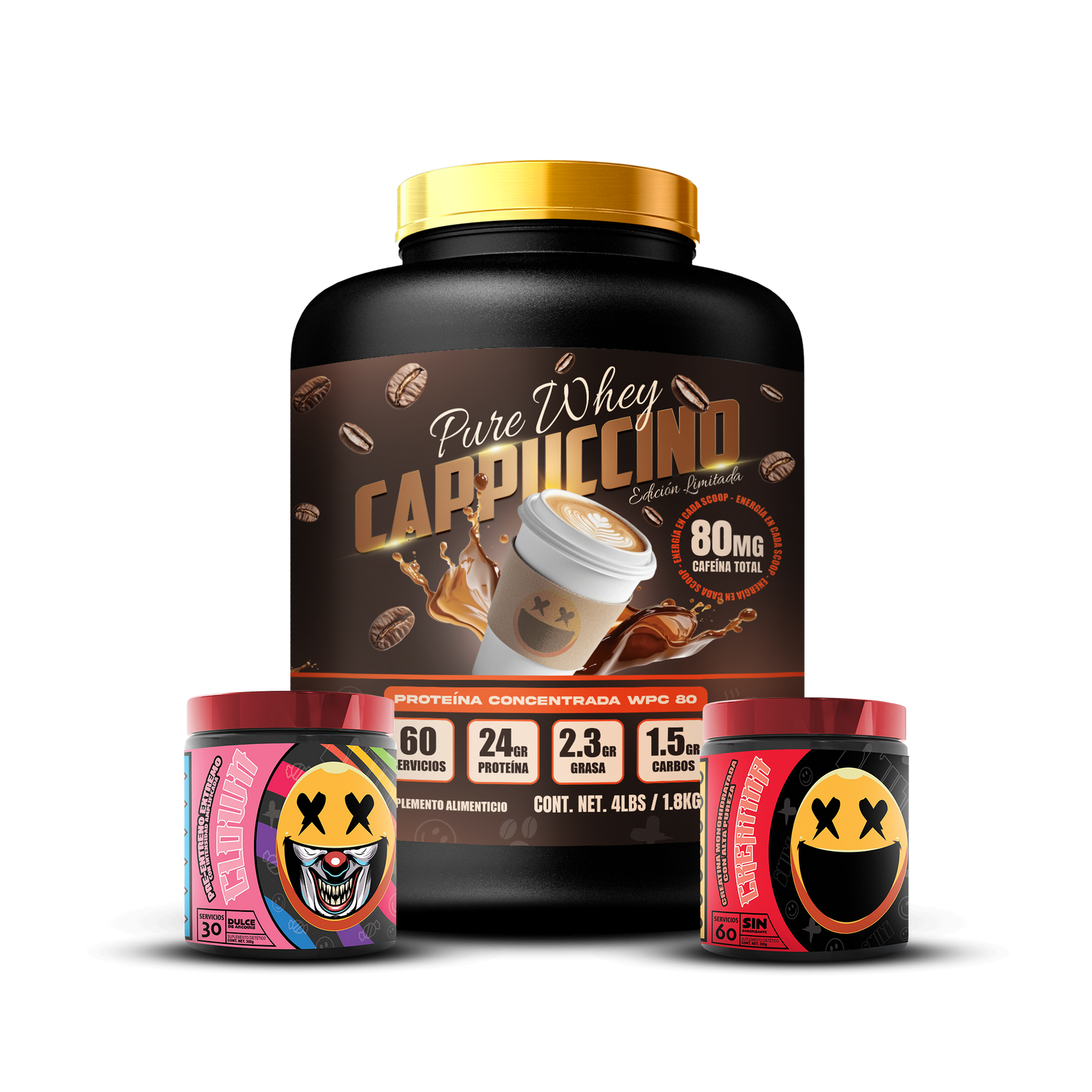PURE WHEY 4lbs / CREATINA 60s / CLOWN