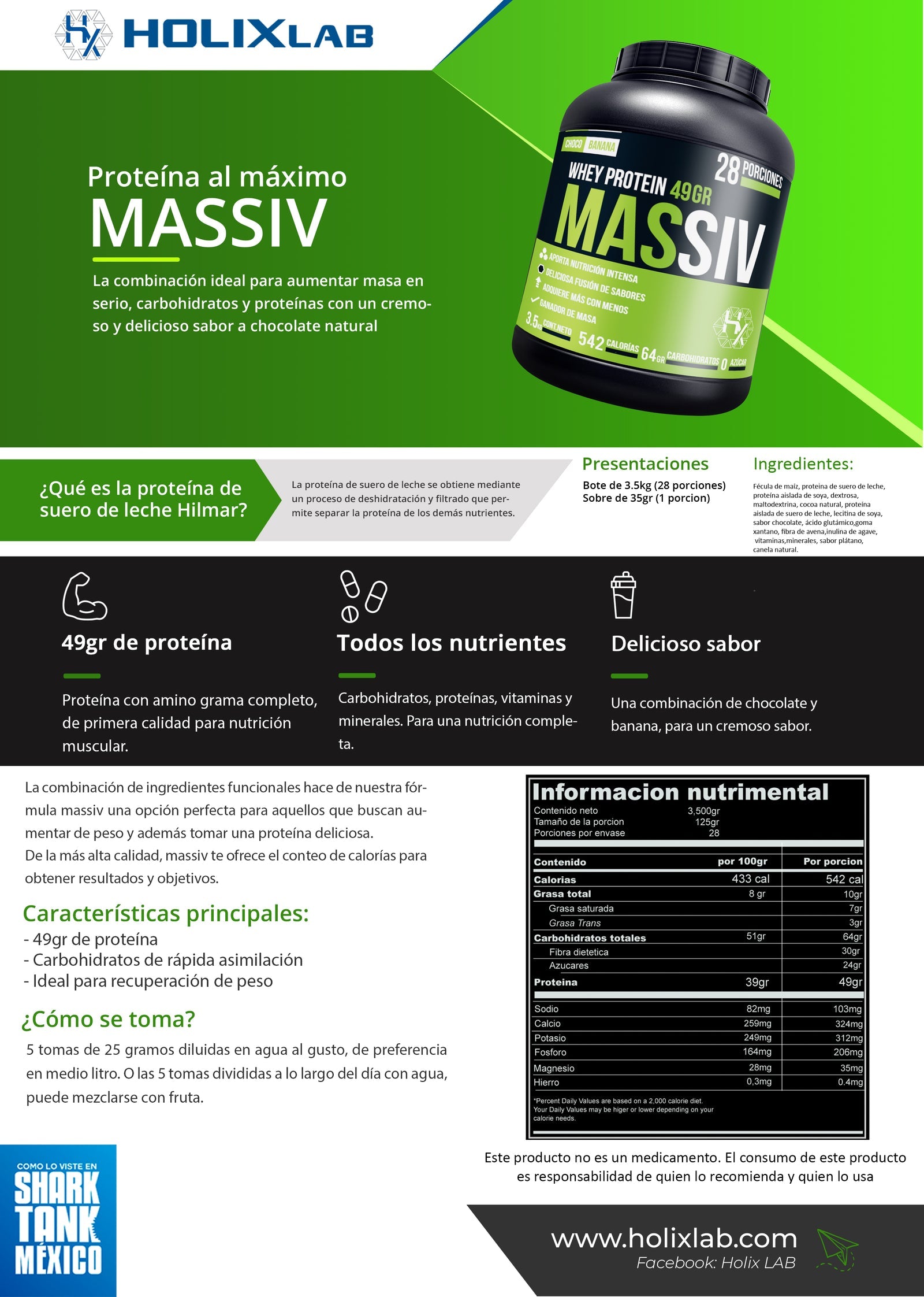 Massiv 3.5 kg - Sabor CHOCOBANANA: proteina + Carbohidratos